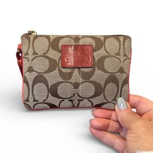 Coach Brown Red Wristlet orange bleeker signature style clutch coin purse